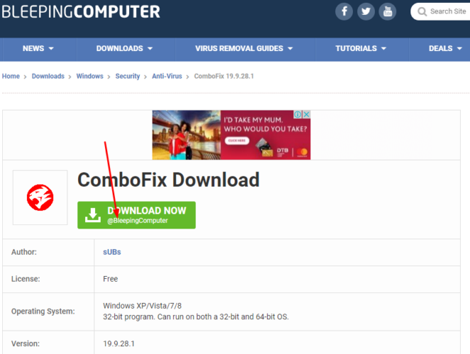 Download Combofix from Bleeping Computer