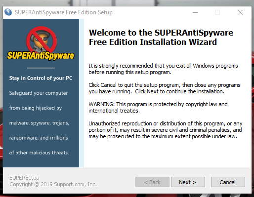Welcome to SUPERAntiSpyware Free Edition Installation Wizard