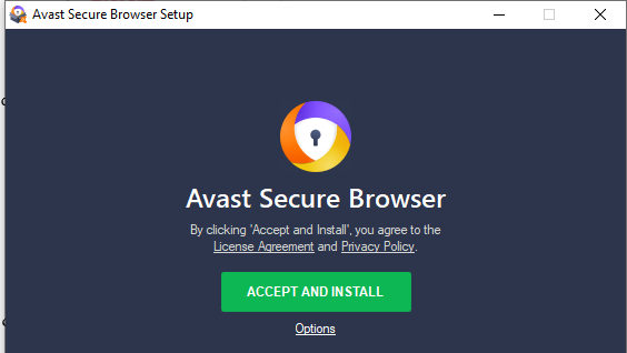 Accepting of terms and conditions of installing Avast